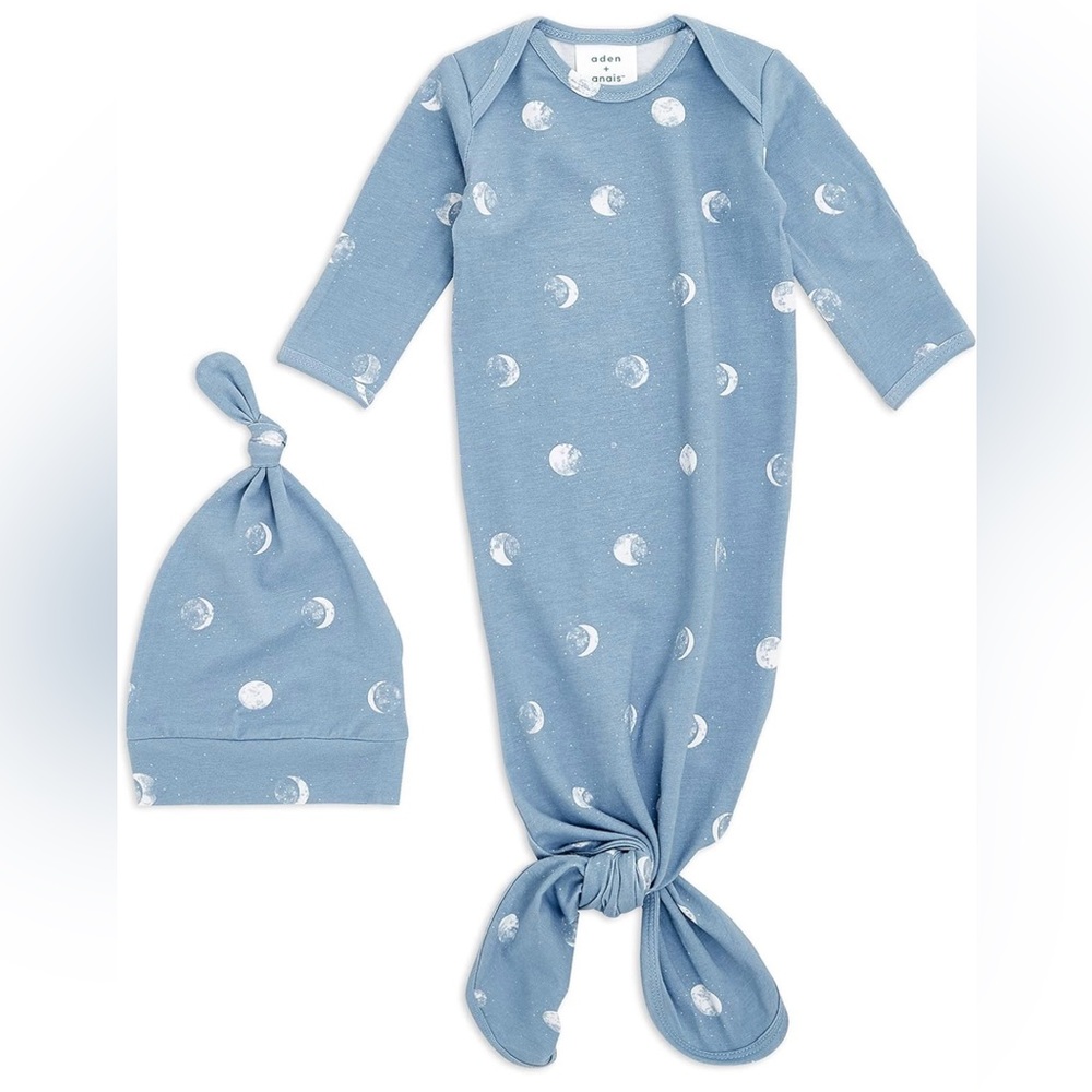 NWT aden + anais Comfort Knit Knotted Newhorn Baby Gown and Hat
